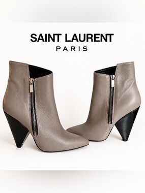YSL Saint Laurent Paris Grey Leather Ankle Booties EU 35 Made in Italy